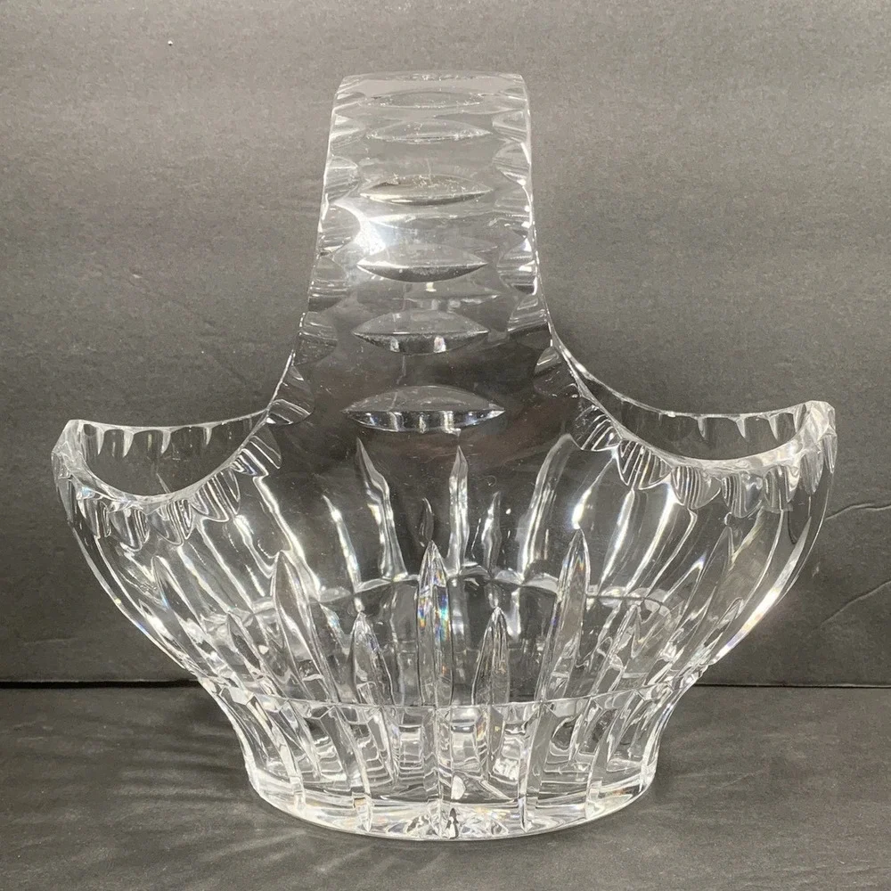 Ceska Lead Crystal Basket Hand Cut Glass Starburst Base Clear Decorative Bowl